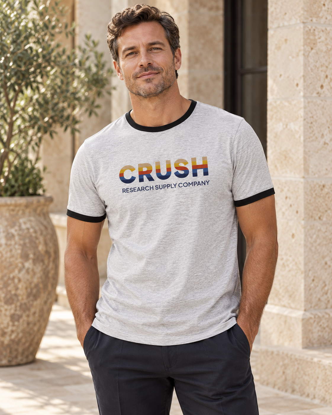 CRUSH ringer — Heather Gray / Black on model