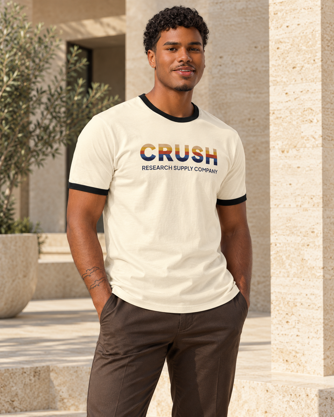 CRUSH ringer — Natural / Black on model